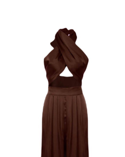 MARRON SATIN SCARF TOP .