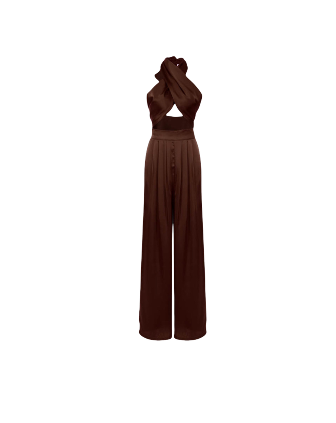 MARRON SATIN WIDE LEG TROUSERS .