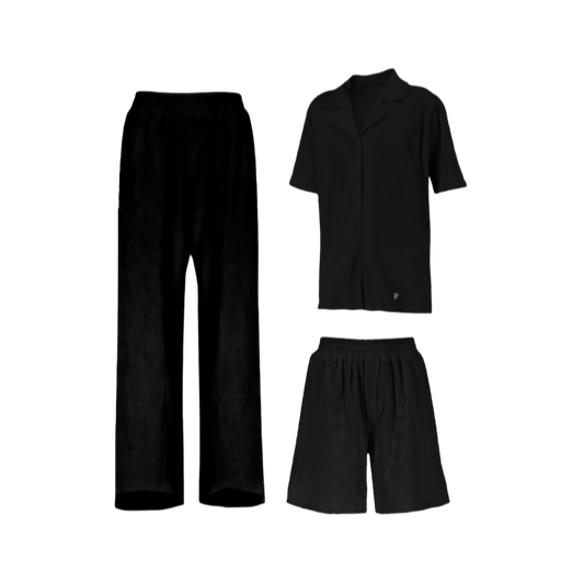 JET-BLACK PLEATED FULL SET .