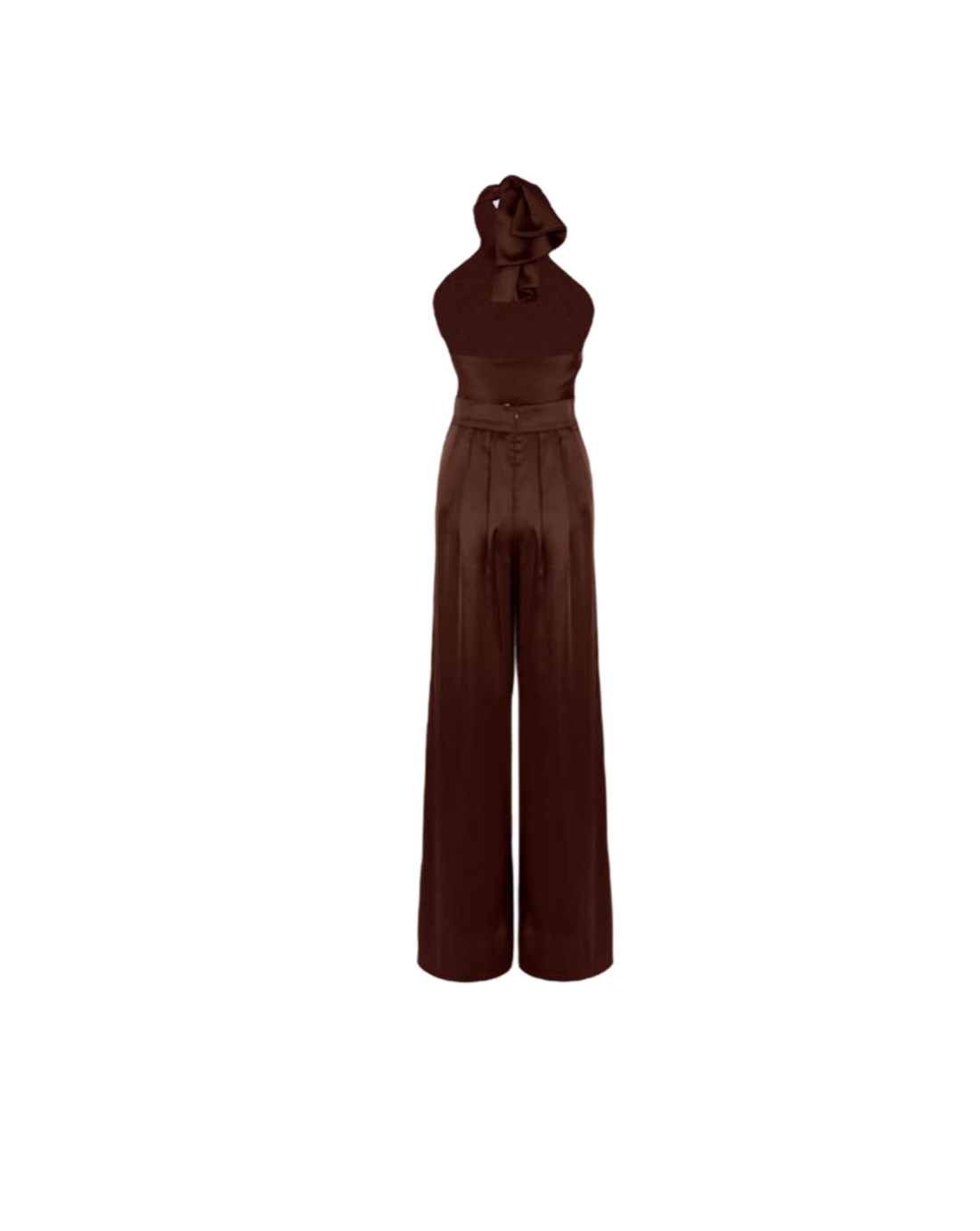 MARRON SATIN WIDE LEG TROUSERS .
