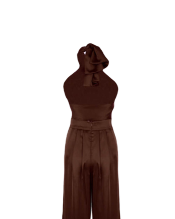 MARRON SATIN SCARF TOP .