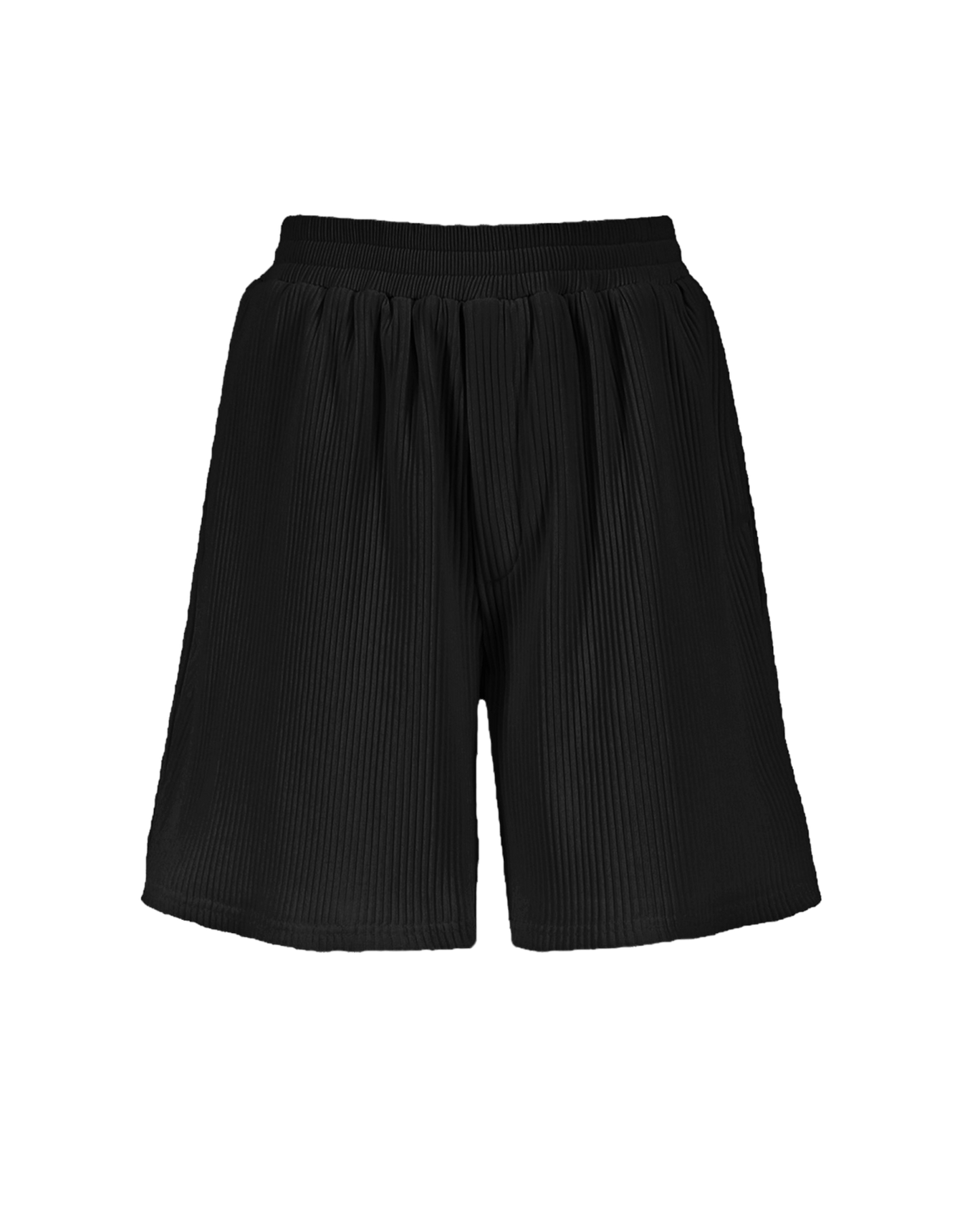 JET-BLACK PLEATED SHORTS .