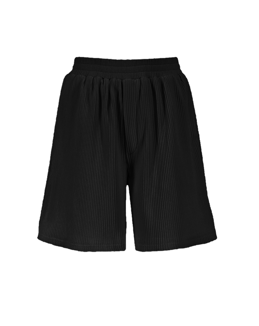 JET-BLACK PLEATED SHORTS .